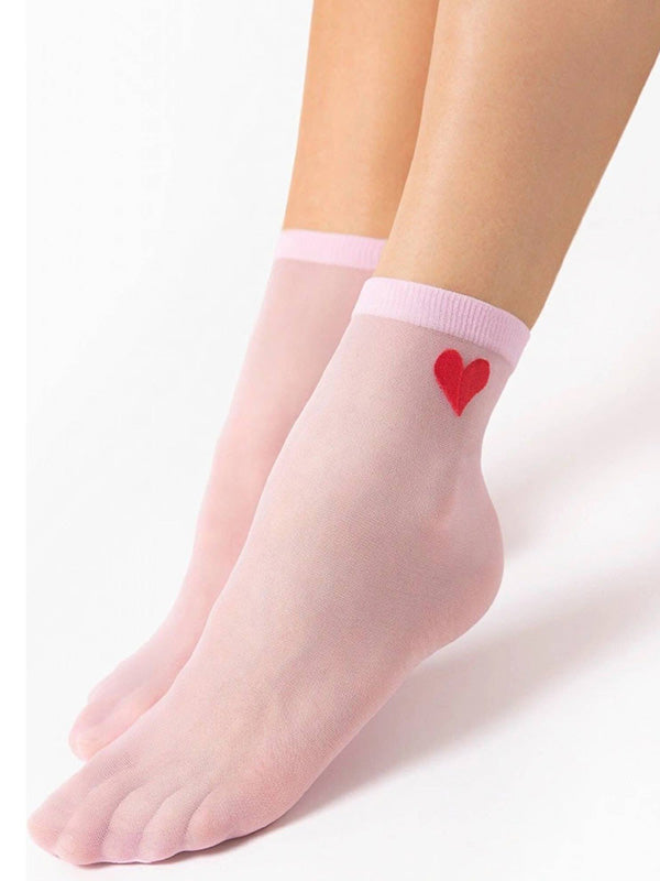 Fiore Patterned Socks Cupido Pink - Red