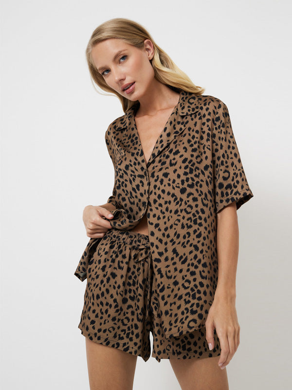 Aruelle Viscose Pajamas Set Kaya Brown - Black