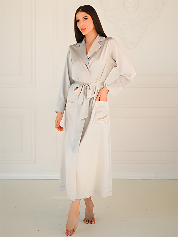 Komilfo Long Silk Dressing Gown Lilac Grey