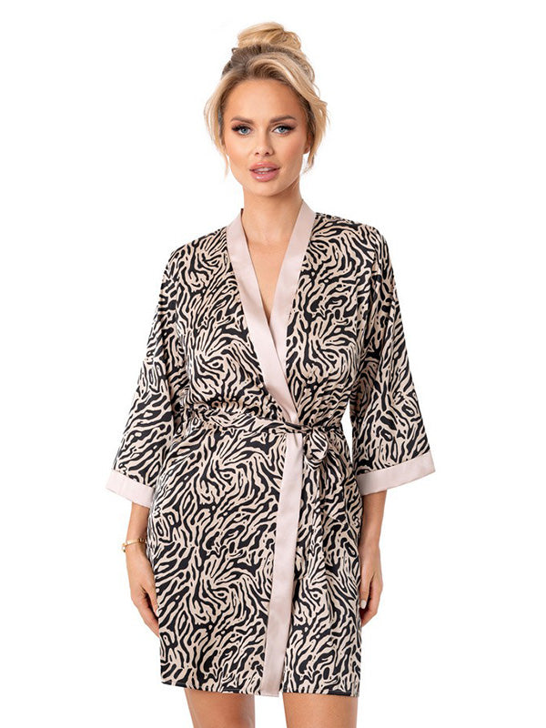 Donna Short Satin Robe Sheila Cappuccino - Black