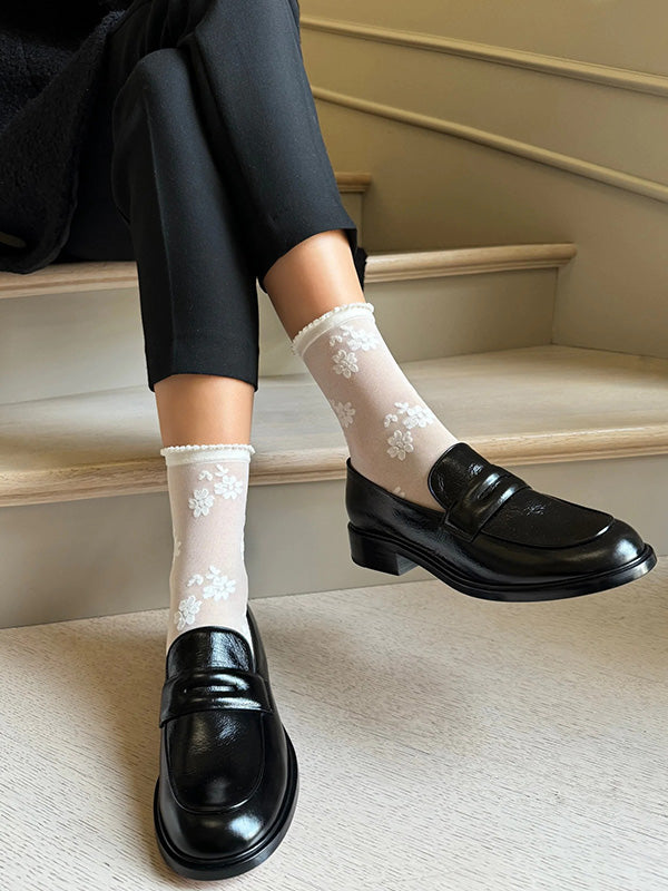 Veneziana Patterned Socks Fiorella Ecru