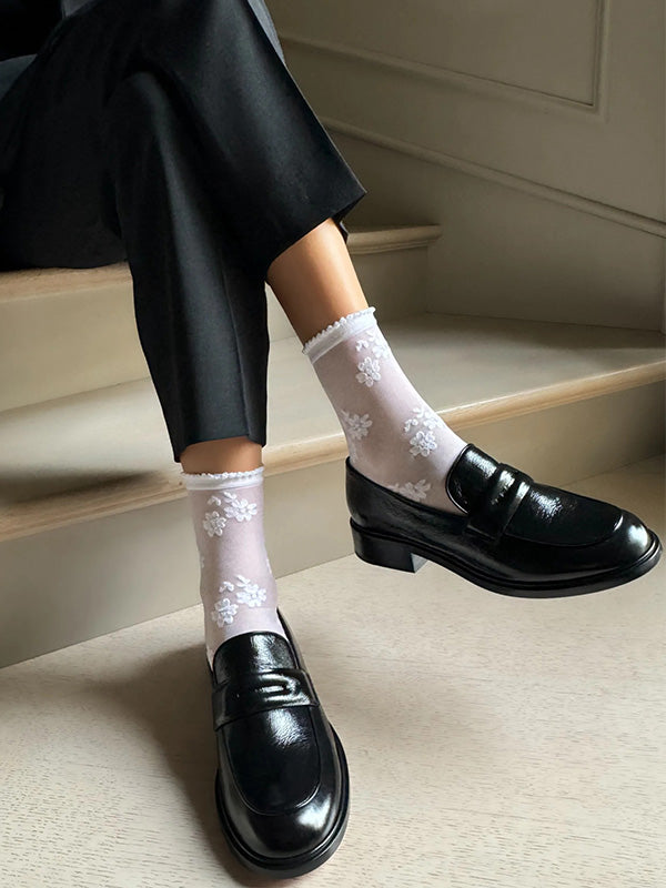 Veneziana Patterned Socks Fiorella White