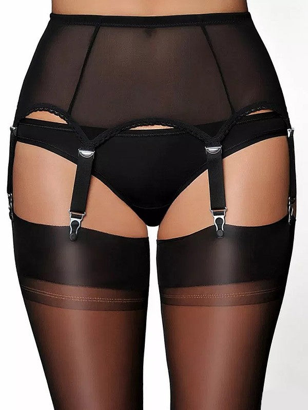 Nylon Dreams 6 Strap Classic Suspender Belt Power Mesh Black