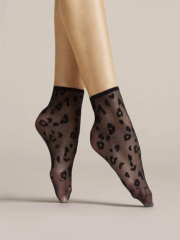 Fiore Cheetah Patterned Socks Doria 8 Den Black