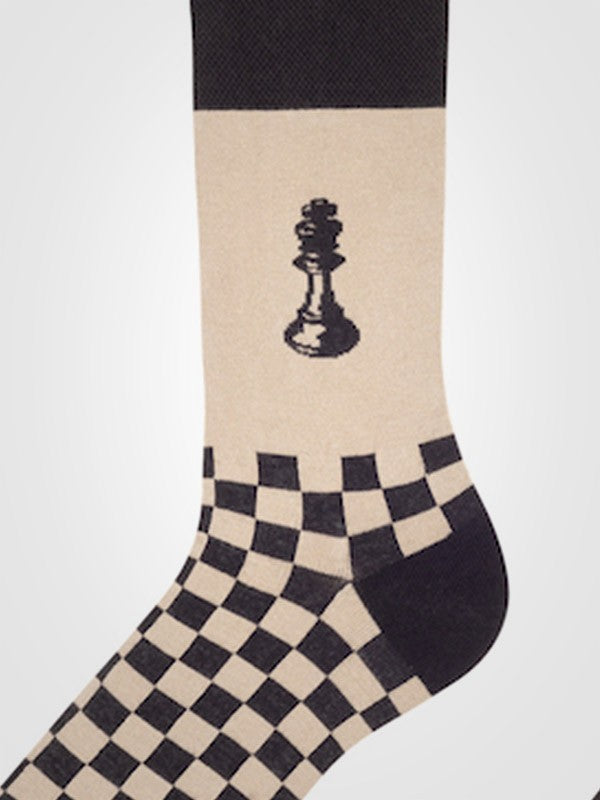 Spalvotos Kojines unisex medvilninės kojinės "Checkmate Brown - Beige"