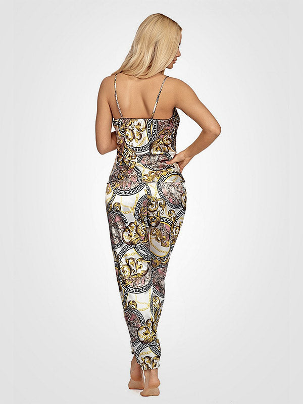 Donna ilga atlasinė pižama "Donatella White - Multicolor Ornament Print"