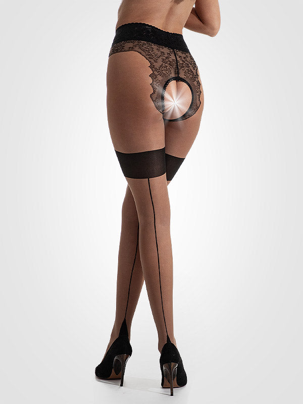 Amour pėdkelnės atviru tarpkoju su kojinių imitacija "Diva 30 Den Suntan - Black"
