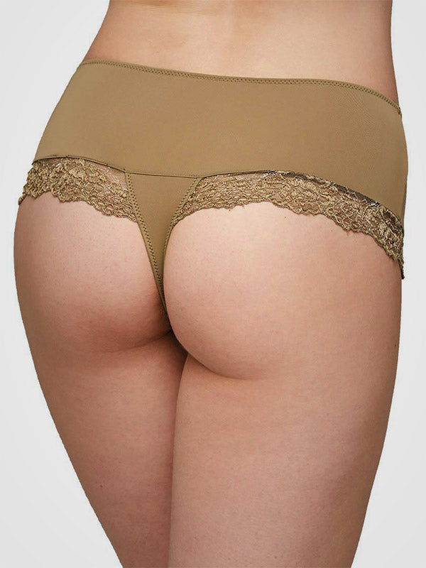 Ysabel Mora aukšto juosmens kelnaitės stringai"Almira Khaki"