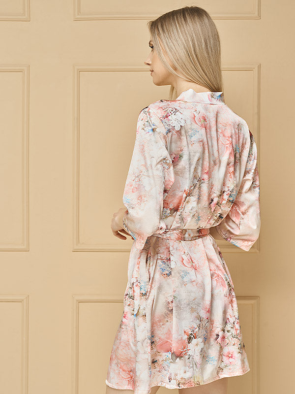 Lega atlasinis chalatas "Diana Light Pink Flower Print"