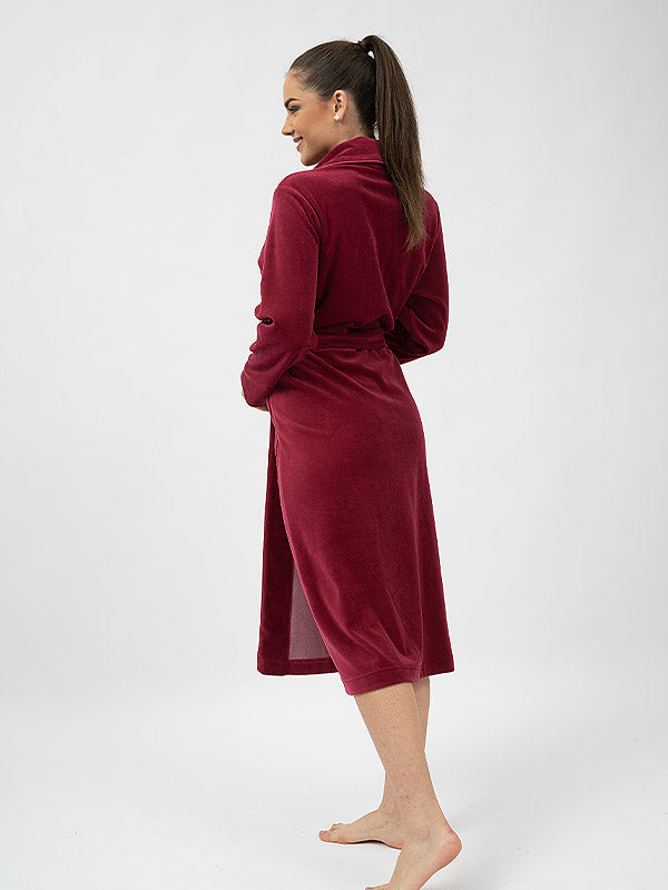 Belmanetti ilgas medvilninis chalatas "Maria Velour Burgundy"