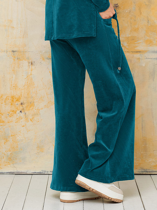 Lega plačios medvilninės kelnės "Lynette Dark Teal Velour"