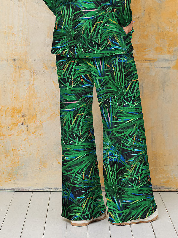 Lega plačios veliūrinės kelnės "Tessa Green - Black - Blue Floral Print Velour"
