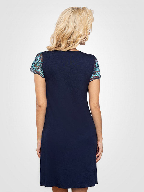 Donna viskoziniai naktiniai su nėriniuotomis rankovėmis "T!ssi 203 Dark Blue"