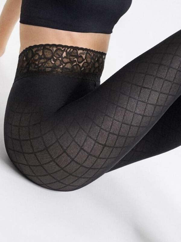 Marilyn raštuotos pėdkelnės su silikoniniu juosmeniu "Dream Line Grace B02 60 Den Black"