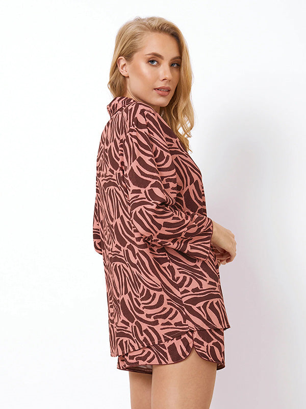 Aruelle trumpa viskozinė pižama "Rosabel Short Coral - Dark Brown"