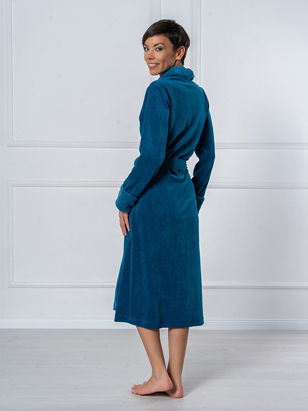 Belmanetti ilgas medvilninis chalatas "Nicky Turquoise Velour"