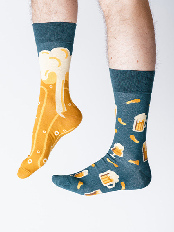 Spalvotos Kojines unisex medvilninės kojinės "Yeast Drink Yellow- Emerald"