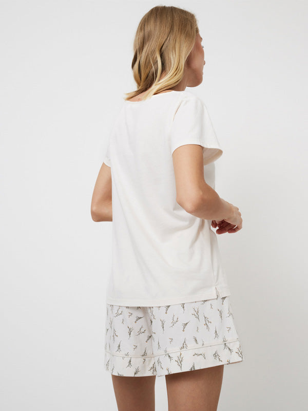 Aruelle medvilnės ir modalo pižama "Dulce Short Cream - Green Floral Print"
