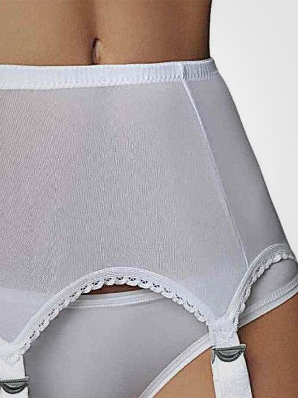 Nylon Dreams 6 dirželių klasikinis prisegamų kojinių diržas "Power Mesh White"