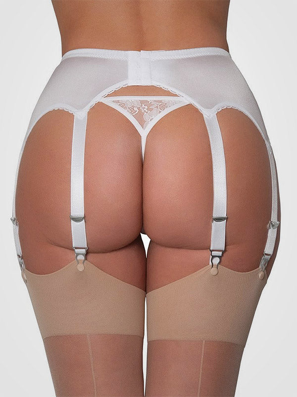 Nylon Dreams 8 dirželių klasikinis prisegamų kojinių diržas "Lace Front White"