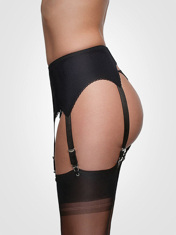 Nylon Dreams 6 dirželių klasikinis prisegamų kojinių diržas "All Plain Black"