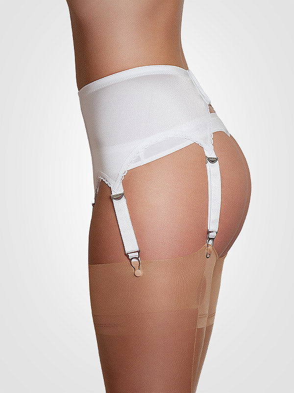 Nylon Dreams 6 dirželių klasikinis prisegamų kojinių diržas "All Plain White"
