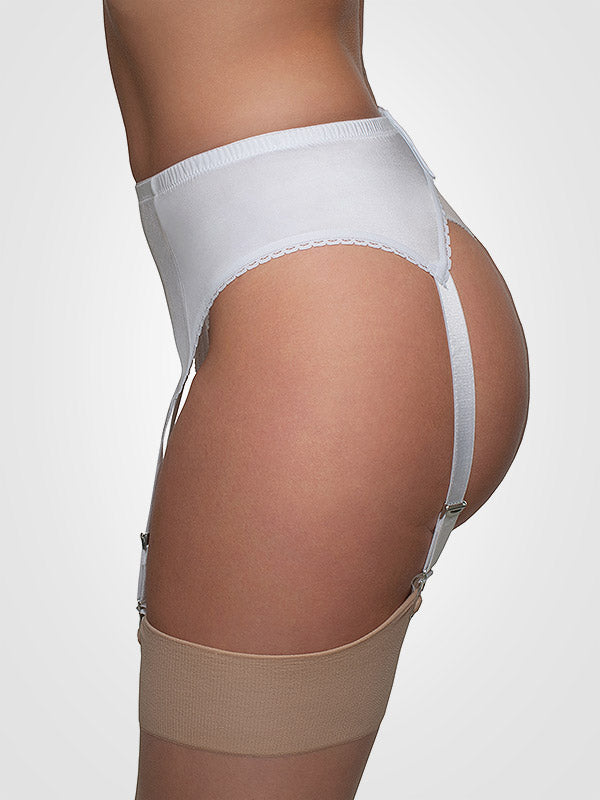 Nylon Dreams 4 dirželių klasikinis prisegamų kojinių diržas "All Plain White"