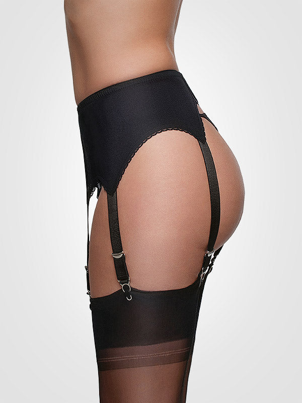 Nylon Dreams 4 dirželių klasikinis prisegamų kojinių diržas "All Plain Black"