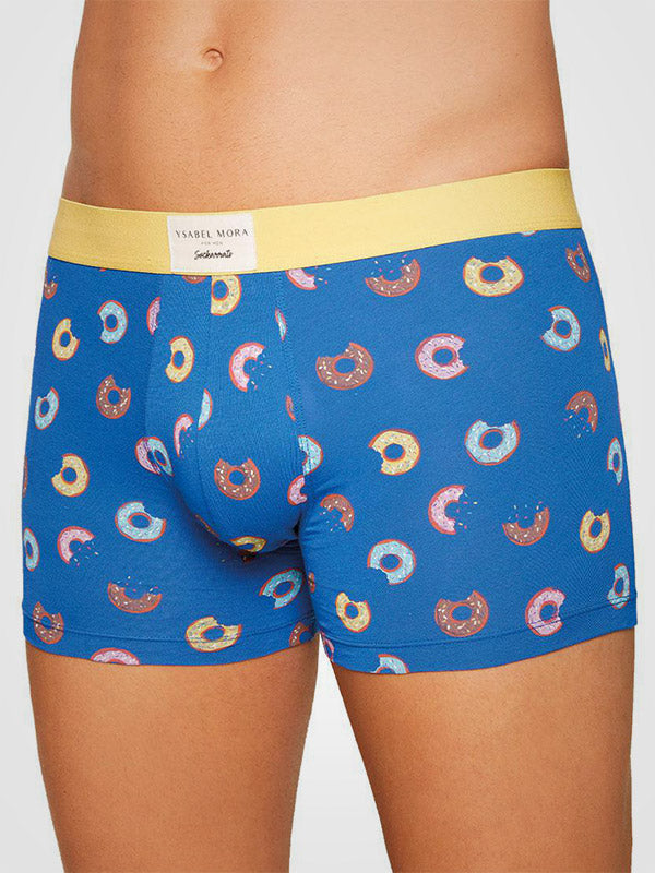 Ysabel Mora 2 vyriškų medvilninių apatinių šortukų komplektas "Donuts Blue - Red - Multicolor"