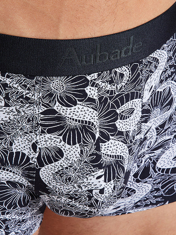 Aubade medvilnės ir modalo apatiniai šortukai "Luke Black - White Flower Print"