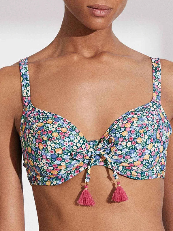 Ysabel Mora bikini maudymosi kostiumėlis "Valeria Dark Green - Multicolor Flower Print"