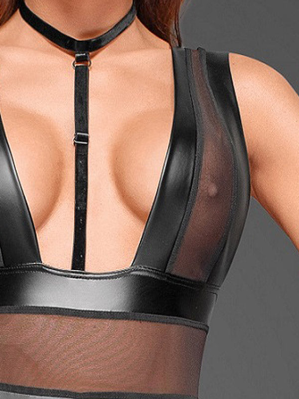 Noir Handmade šlapio efekto triko su tiulio intarpais "Gabby Black"