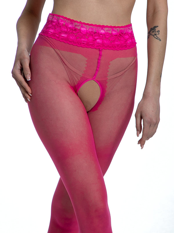 Amour pėdkelnės atviru tarpkoju "Hip Lace 30 Den Magenta"
