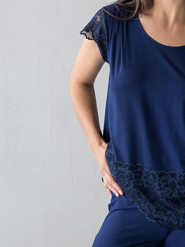 Lega viskozinė pižama su nėriniais "Jovana Dark Blue"