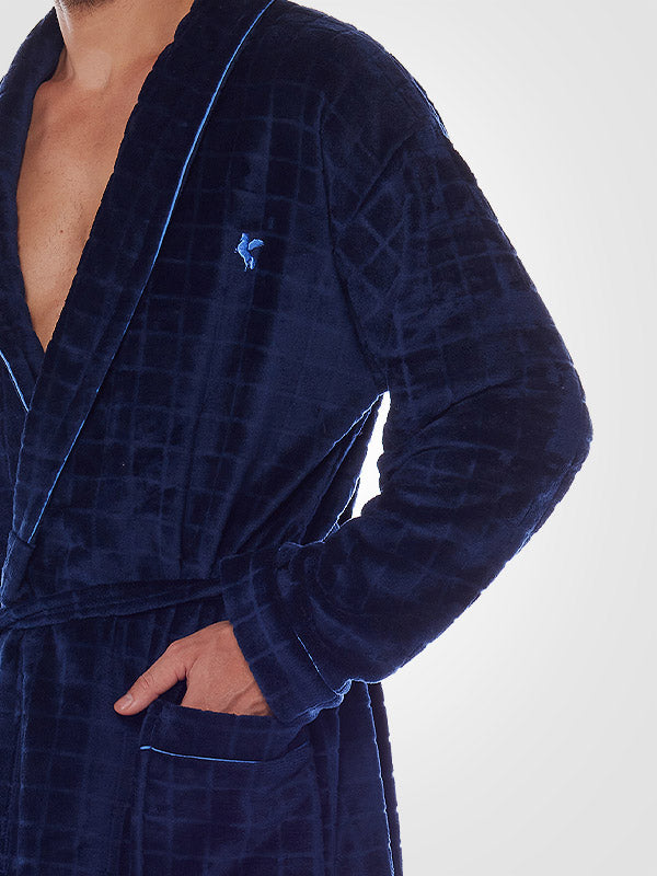 L&L vyriškas chalatas "Dante Dark Blue Velour"