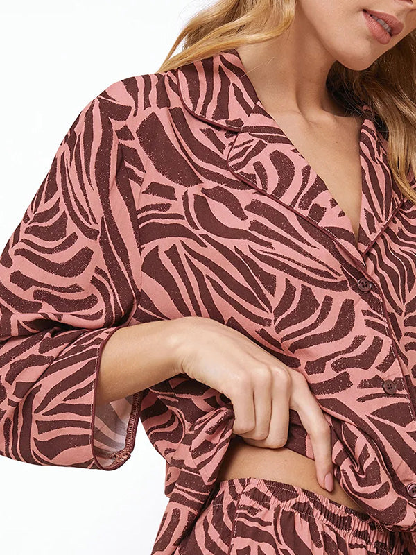 Aruelle trumpa viskozinė pižama "Rosabel Short Coral - Dark Brown"