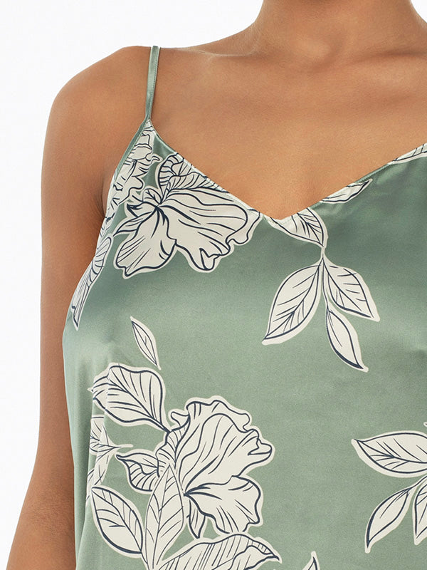 Esotiq atlasiniai naktiniai "Dedicate Olive - Cream Flower Print"