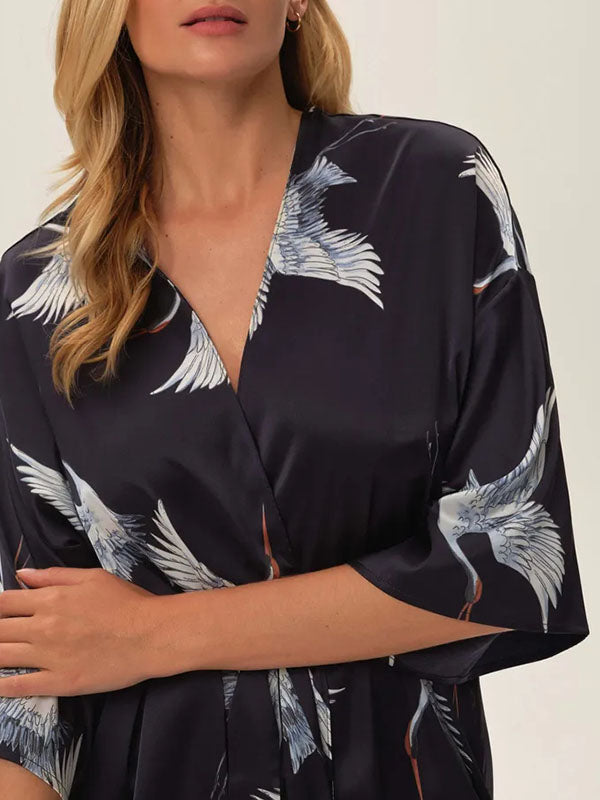 Esotiq atlasinis chalatas "Jael Navy - Blue - White"