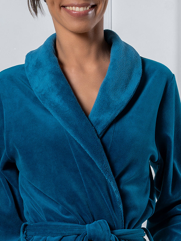 Belmanetti ilgas medvilninis chalatas "Nicky Turquoise Velour"