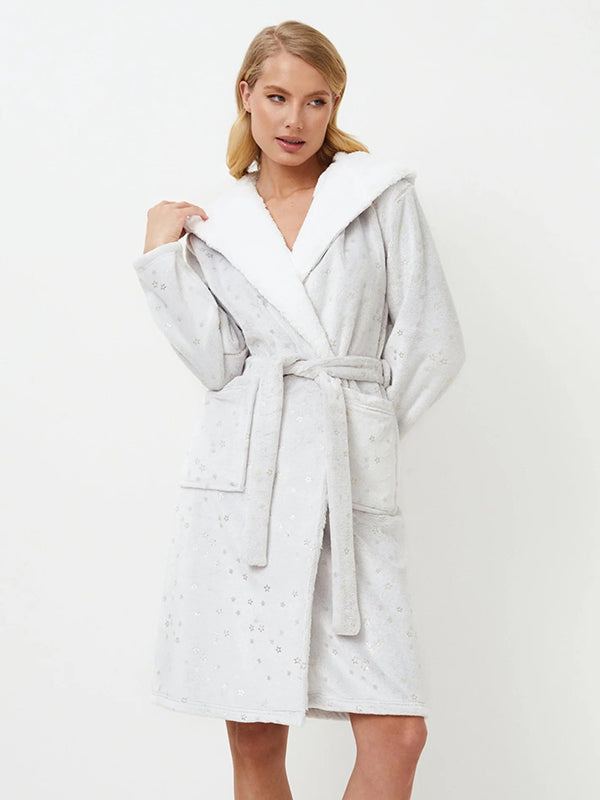 Aruelle trumpas chalatas su gobtuvu "Hazel Light Grey"
