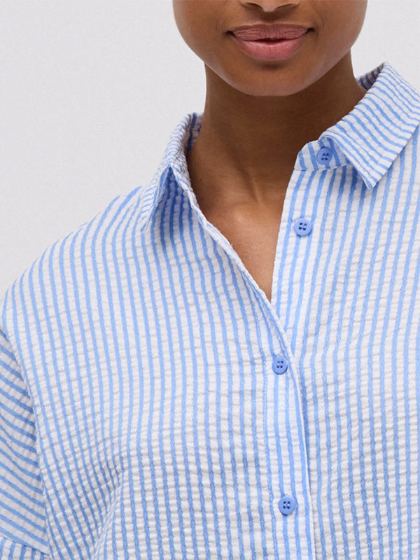 Ysabel Mora oversize marškiniai "Lorena White - Blue Stripes"