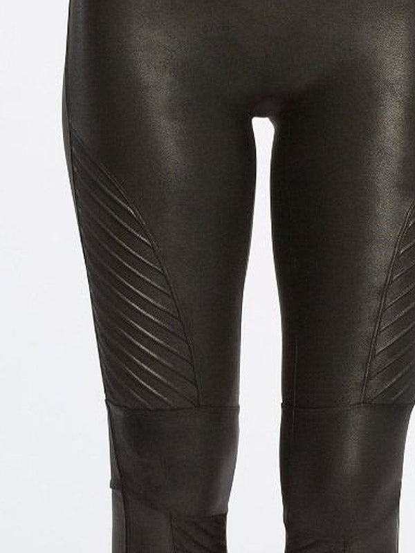Spanx koreguojantys dirbtinės odos leginsai "Moto Black"
