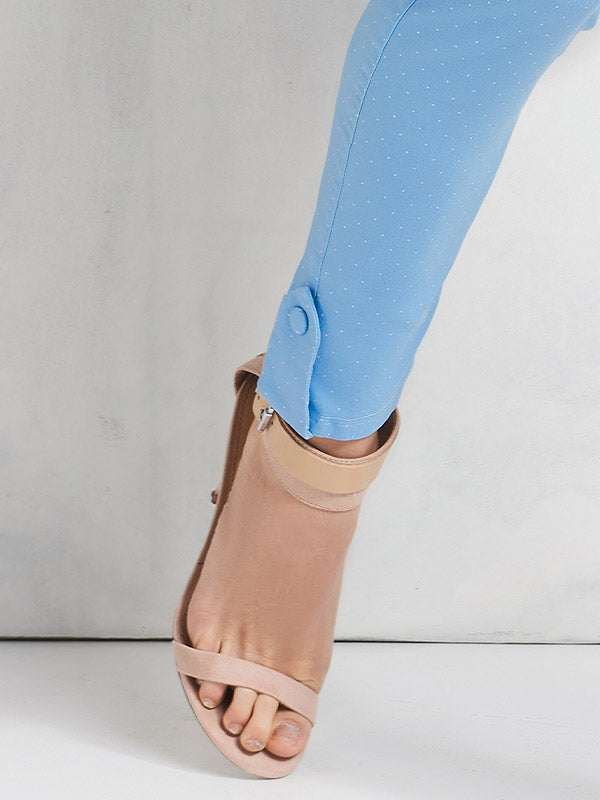 Lega viskozinės siaurėjančios kelnės "Corinna Light Blue - White Dots"