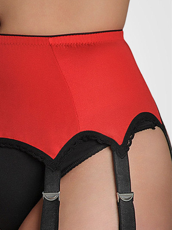 Nylon Dreams 6 dirželių klasikinis prisegamų kojinių diržas "All Plain Red - Black"