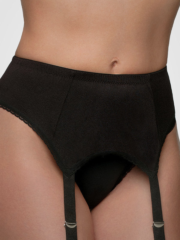 Nylon Dreams 4 dirželių klasikinis prisegamų kojinių diržas "All Plain Black"