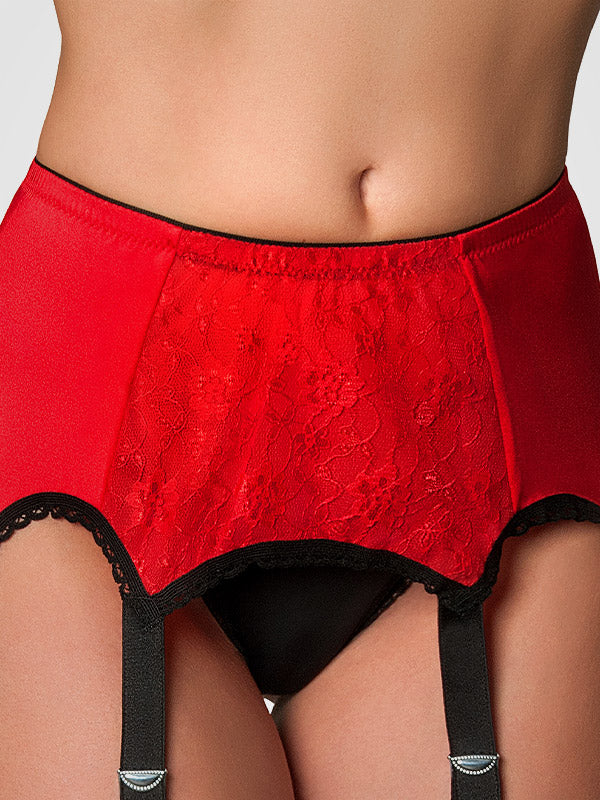 Nylon Dreams 8 dirželių klasikinis prisegamų kojinių diržas "Lace Front Red - Black"