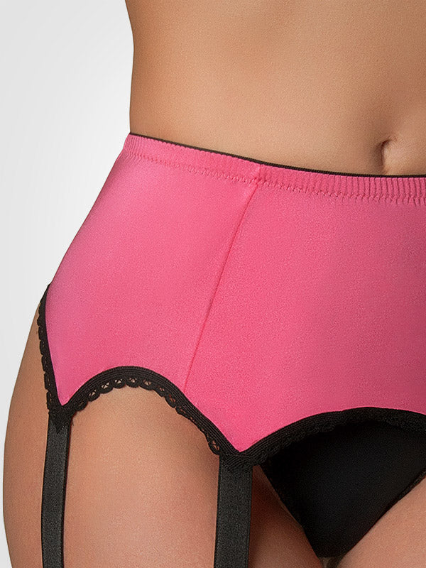 Nylon Dreams 6 dirželių klasikinis prisegamų kojinių diržas "All Pink - Black"