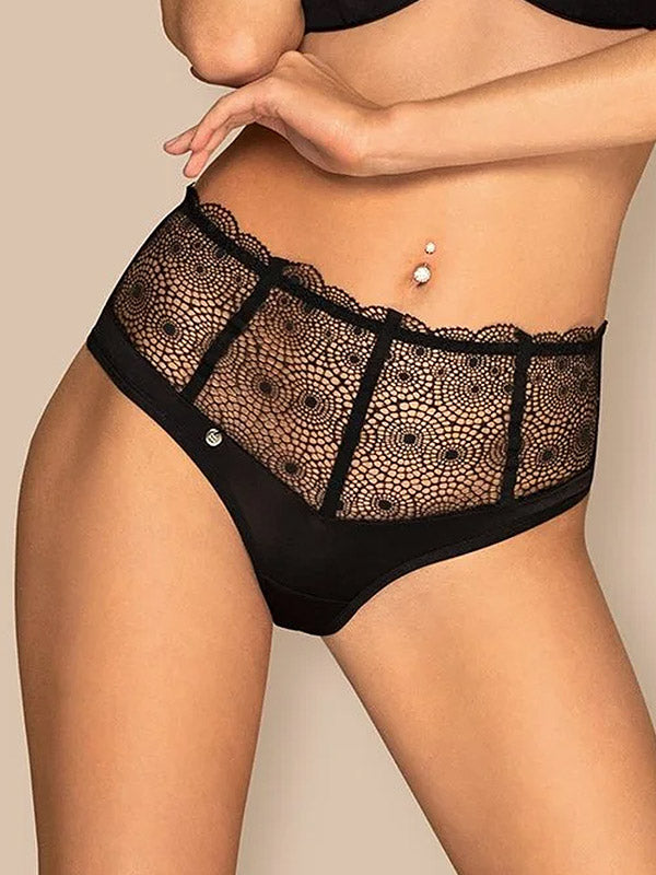 Obsessive 2 dalių nėriniuotas komplektas su lankeliais "Sharlotte Black"