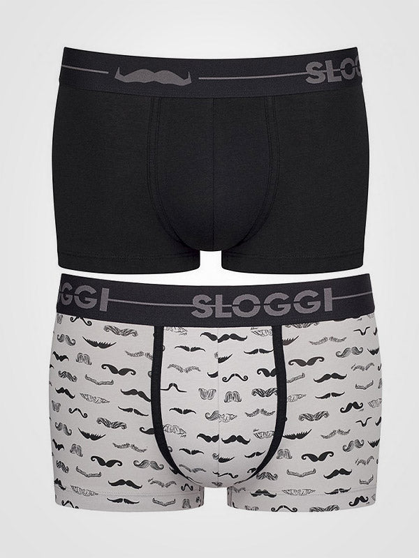 Sloggi 2 vyriškų medvilninių šortukų komplektas "Go Movember Hipster Black - Light Grey"