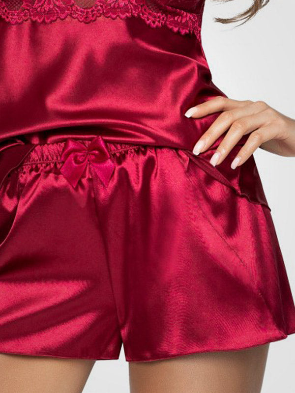 Donna trumpa atlasinė pižama su nėriniais "Colette Burgundy"